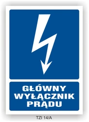 Tabliczka TZI 14A 148x210 P (E535) " główny wyłacznik prądu"