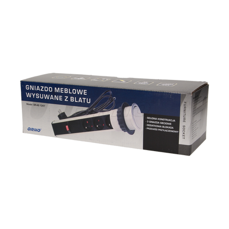 ORNO Gniazdo meblowe Ø6cm wysuwane z blatu z blokadą i przewodem 1,8m, 3x2P+Z OR-AE-1347