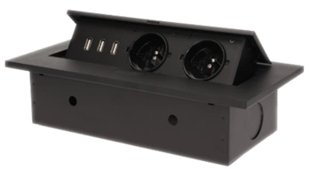 ORNO Gniazda wpuszczane w blat 2x2P+Z, 3xUSB z grubym rantem, czarne OR-AE-1324/B